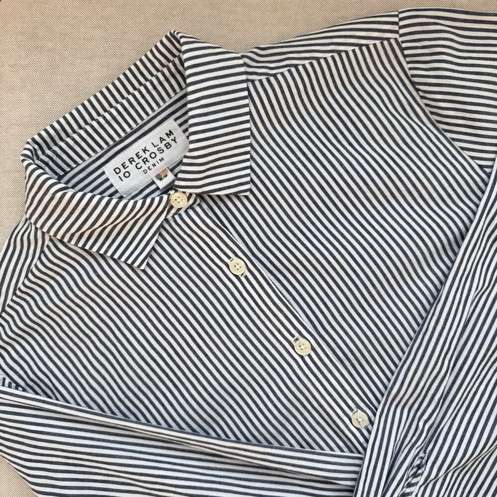 Derek Lam 10 Crosby Long‎ Sleeve Stripe Button Shirt Size M Blue Office Preppy